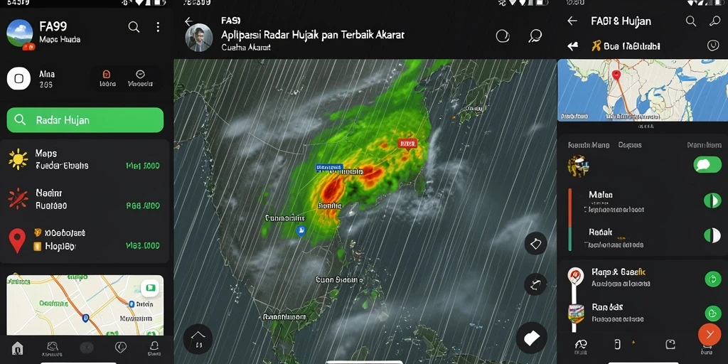 Tampilan antarmuka aplikasi FA99 dengan fitur Radar Hujan yang jelas.
