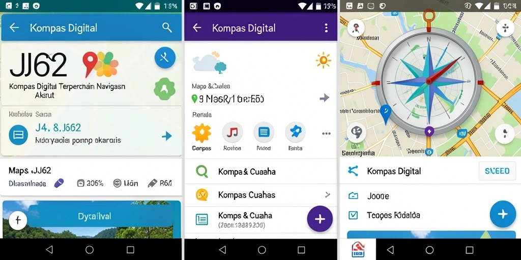 Tampilan antarmuka aplikasi Kompas Digital JJ62 yang sederhana dan intuitif.