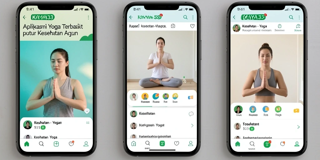 Antarmuka aplikasi KAYA33 yang menarik untuk latihan Yoga.