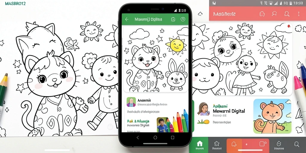 Antarmuka aplikasi Mewarnai Digital MASBRO12 yang ramah anak.