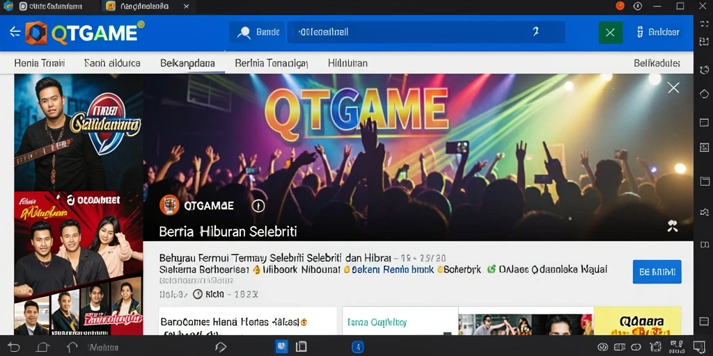 Antarmuka QTGAME yang menarik menampilkan berita hiburan selebriti.